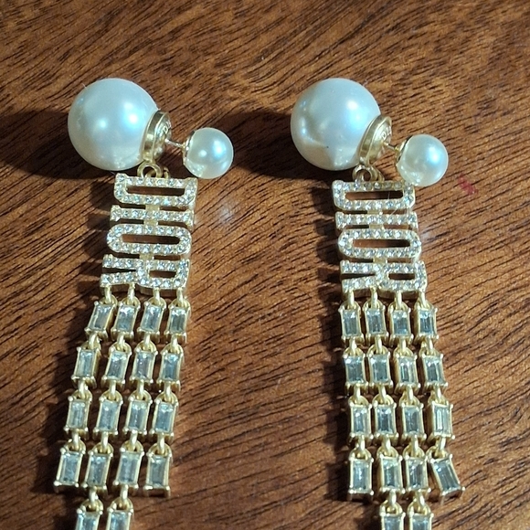 Christian Dior Tribal Gold and Faux Pearl Drop Earrings - Picture 3 of 9